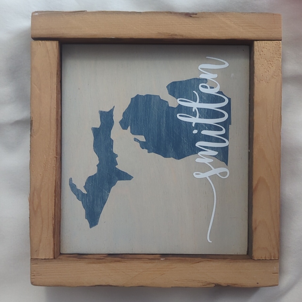 Wall Art with Blue State Of Michigan Design
